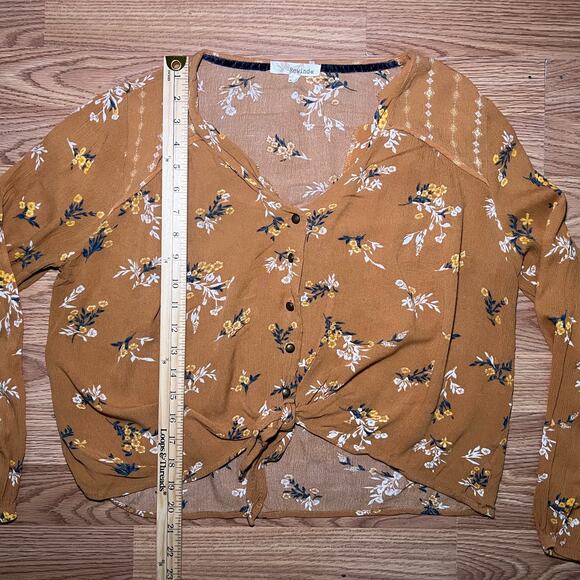 Vintage Rewind Y2K Floral Tie Front Blouse L Boho Hippie Festival Crop Top Retro - Picture 3 of 8